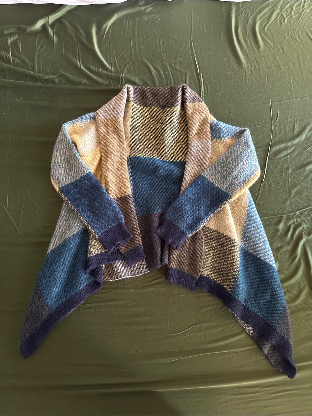 Stile Benetton Vintage Geometric Colorblock Waterfall Open Front Cardigan - M